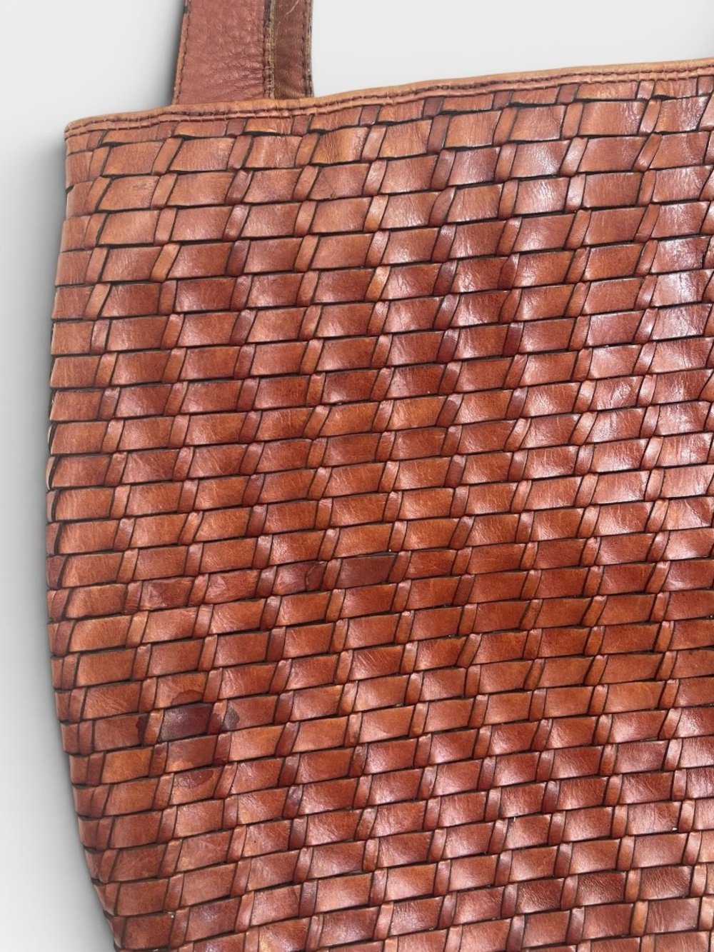 Vintage Fossil Woven Leather Shoulder Bag Tote Cognac Brown Boho Crossbody - Picture 3 of 14